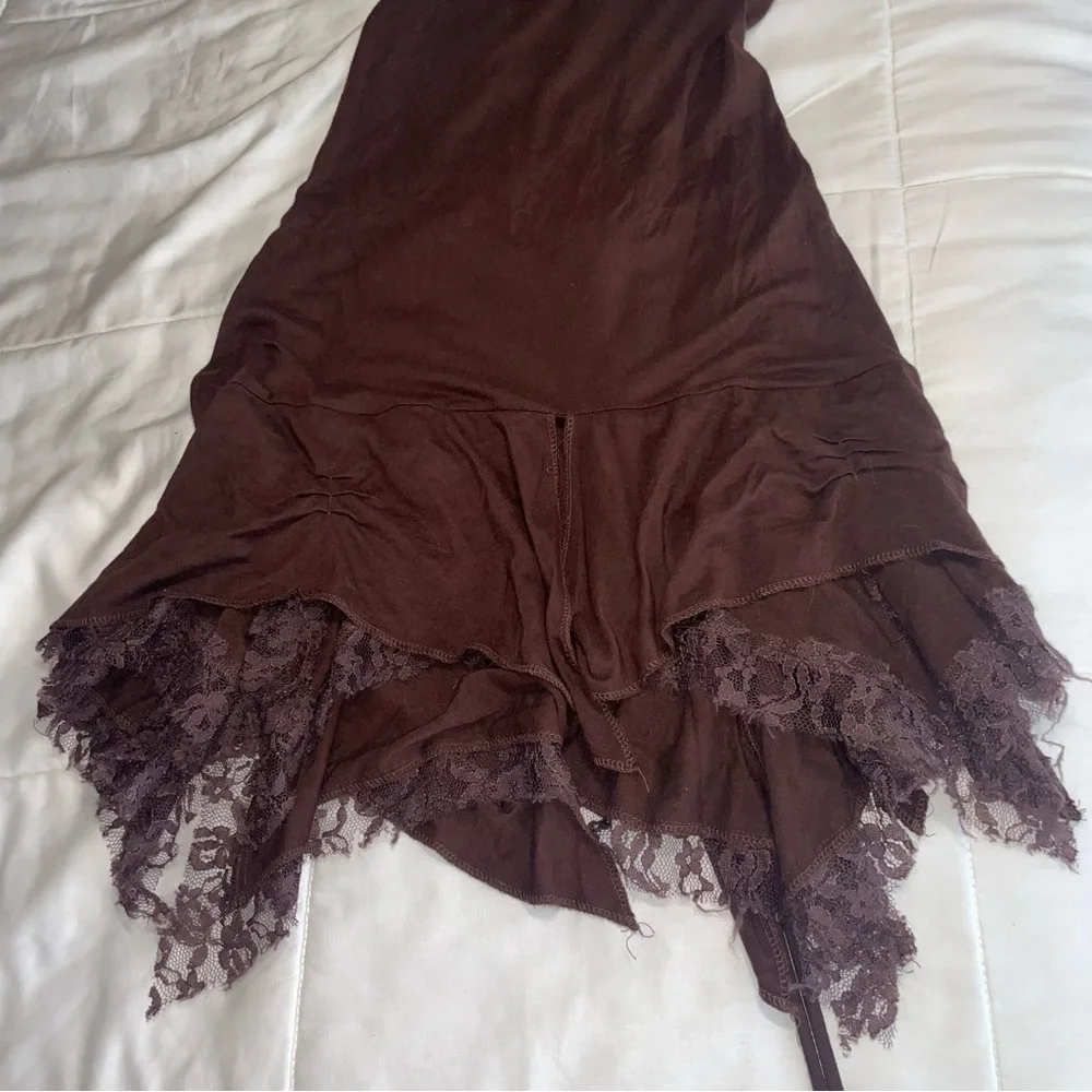Brown Lace Fairy Mini Dress with Corset Back S/M - Picture 4 of 6